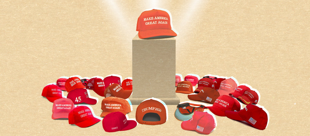 A collage of "Make America Great Again" hats.