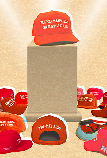 A collage of "Make America Great Again" hats.