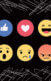 Facebook icons on a black background with scribbles.