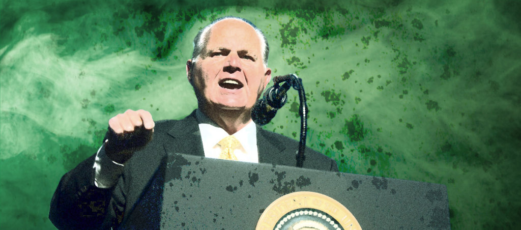 Image of racist radio host Rush Limbaugh on a green background