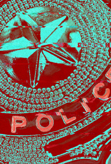 Police badge, altered with colors and a glitchy effect
