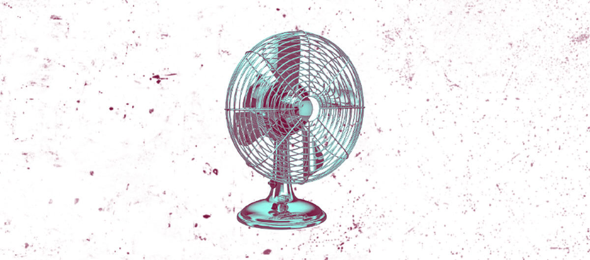 A table fan with a distortion effect colored with teal and red
