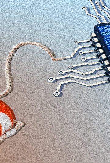 A lifepreserver connected to a computer chip