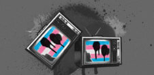 Trans flags with spray paint inside of tvs