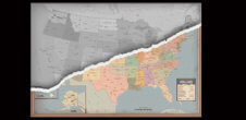 map of united states with a torn paper effect through the middle