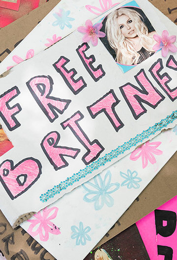 #FreeBritney signs at rally at LA Downtown Grand Park during a conservatorship hearing for Britney Spears.
