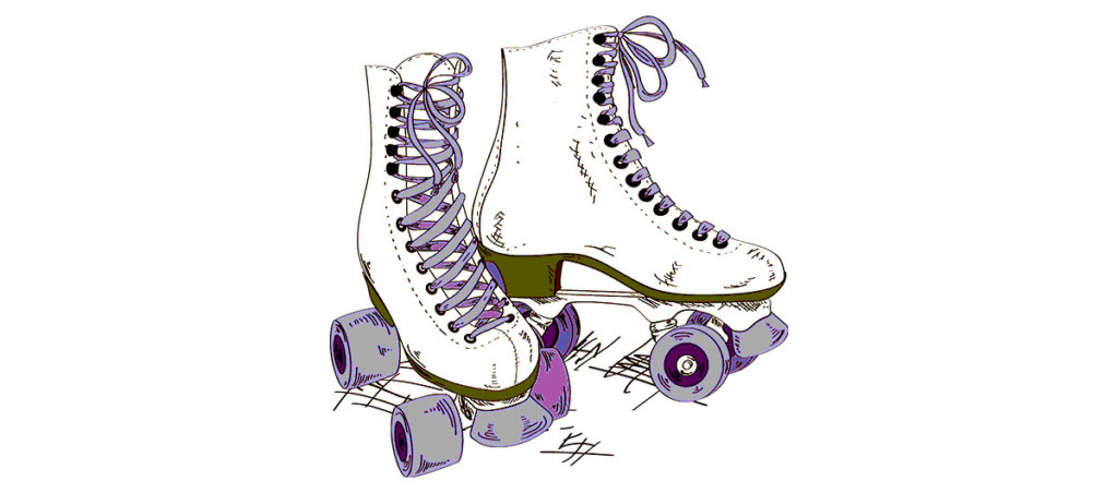 Drawing of white roller skates with purple laces