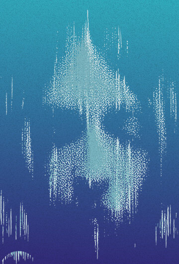 A grainy image of a person looking down.