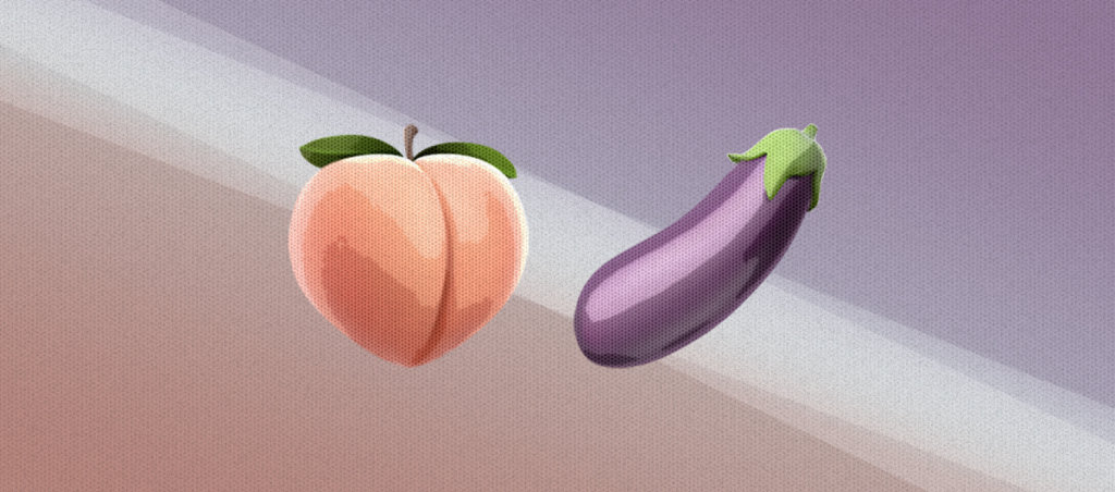 An eggplant and a peach emoji