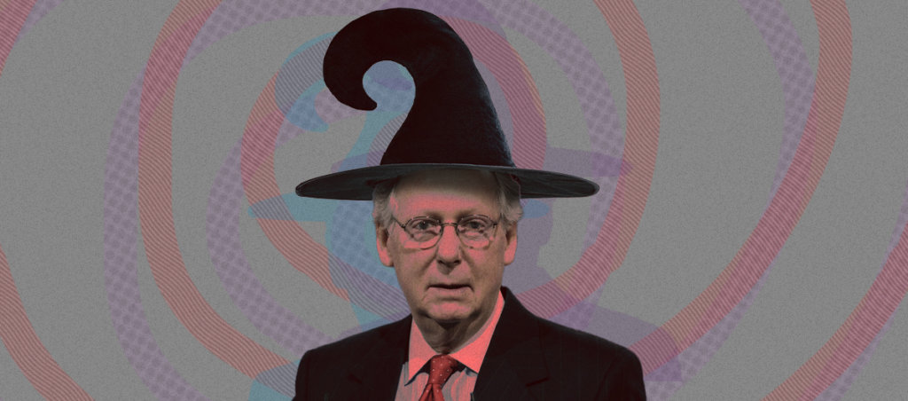 Mitch McConnell wearing a wizard's hat.