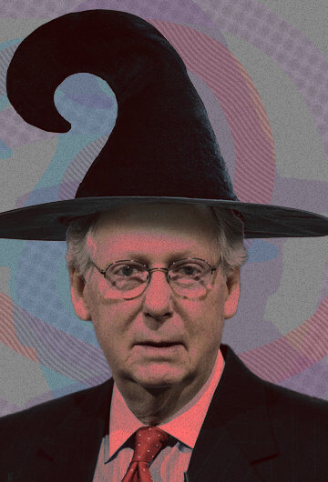 Mitch McConnell wearing a wizard's hat.