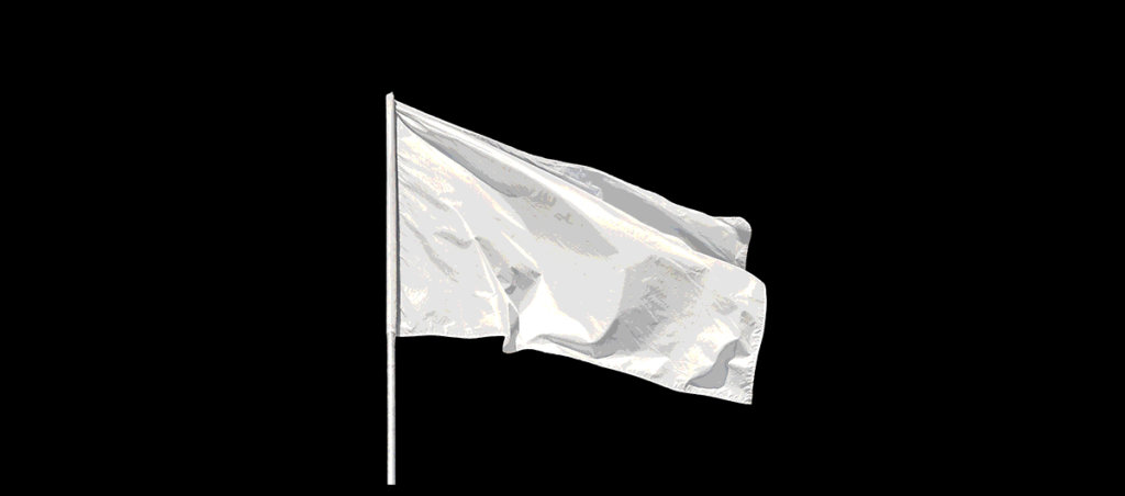 a white flag on a black background to convey surrender to all of the intersecting crisis