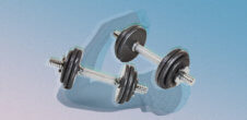 A set of barbells over a rosie the riverter style bicep