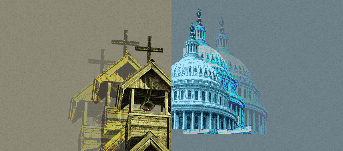 A collage of a the top of the church on the left and the top of the Supreme Court on the right
