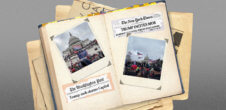 A collage of a folder on top of other folders with photos of the Jan. 6 coup and headlines from Washington Post and New York Times.