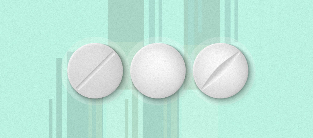 A collage of three birth control pills over a mint green background