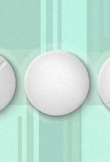 A collage of three birth control pills over a mint green background