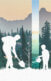 A collage of two outdoor settings with an illustration of a parent and a kid in white planting a tree.