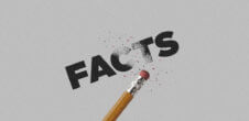 The word "Facts" in Black font being erased by a pencil's erasure.