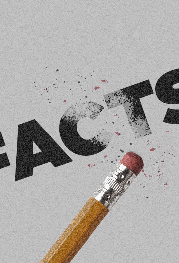 The word "Facts" in Black font being erased by a pencil's erasure.