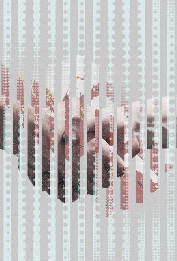 Two people shaking hands, with lines over the hands distorting it.