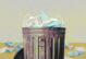 a garbage can filled with covid surgical masks and vaccination cards