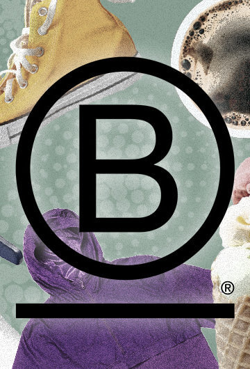 The letter B in a circle and underlined in front of a jacket, cleaning supply, a shoe, and ice cream cone, and a cup of coffee.