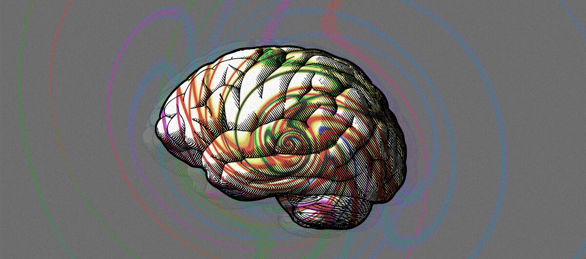 An illustration of a brain with different colors overlapping on it.