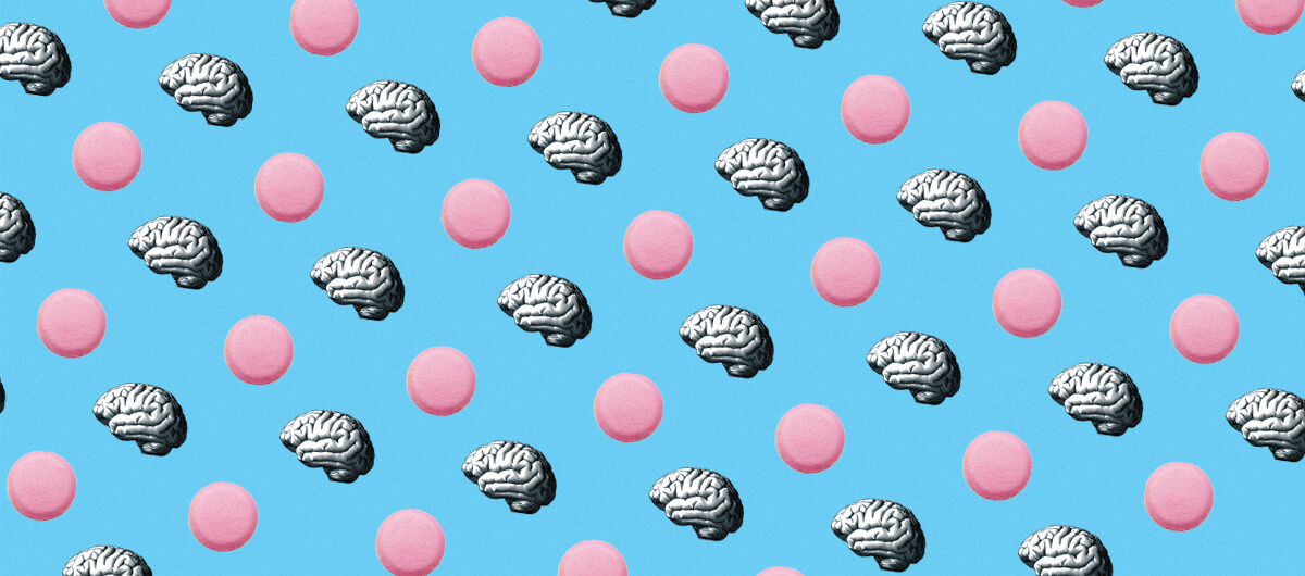 An illustartion of a birth control pills and brains