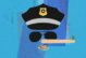 An illustration of a police hat, sunglasses, and a nose that's sticking out like pinocchio