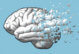 An illustration of a brain and parts of the brain fading away on a blue background