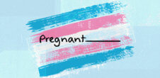 A collage of the trans visibility flag with the text "Pregnant" and then a line next to it, hinting that it's for filling in the blank.