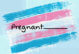 A collage of the trans visibility flag with the text "Pregnant" and then a line next to it, hinting that it's for filling in the blank.