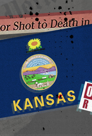 A collage of the flag of Kansas, a sign that says "Operation Rescue," and a headline that says, "Abortion Doctor Shot to Death in Kansas Church"