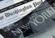 A collage of the homepage of The Washington Post and a cover of The New Yorker
