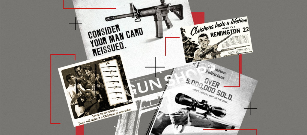 a collage of gun advertisements