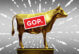 golden calf with GOP sticker