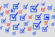 blue and red checkmarks, indicating voting. the checkmarks are flanked by donkeys, indicating democrats