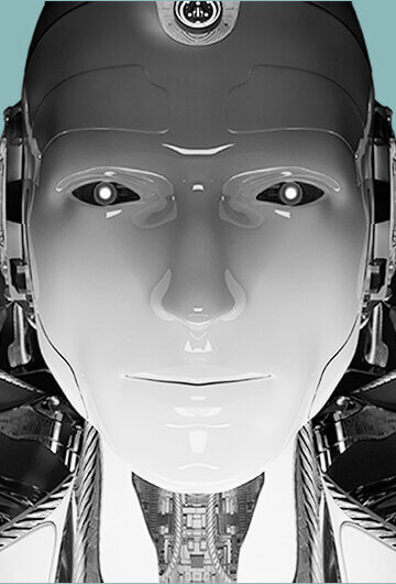 An image of several human looking robots. the background color is pale blue